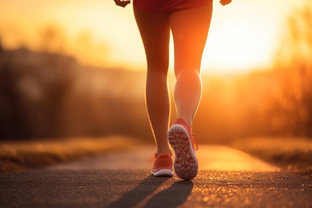 Schließt sich der Laufschuh auf dem Laufplatz Morgen Sonnenaufgang Hintergrund Neues Jahr neuer Start Konzept