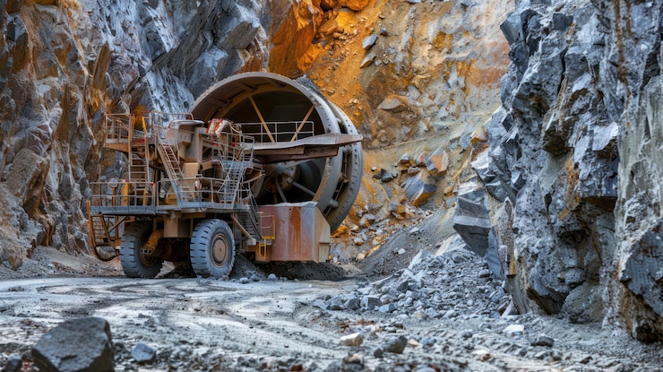 Foto schließung von diamantenbergbauausrüstung und -maschinen, die bei gewinnungsprozessen verwendet werden