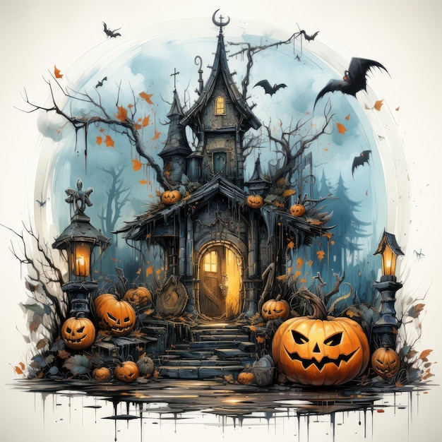 Schloss, Vampirhaus, Schloss, Halloween, Illustration, Kunstwerk, beängstigendes Horror, Tätowierung, gruselige Fantasie