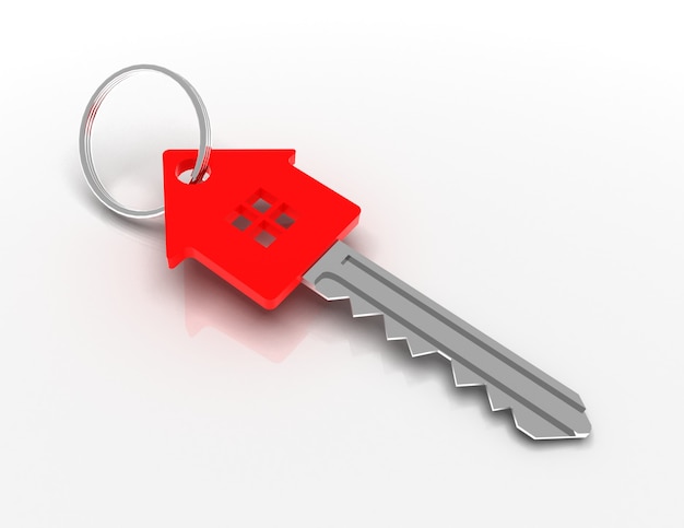 Schlüsselkonzept in Hausform. 3D gerenderte Darstellung