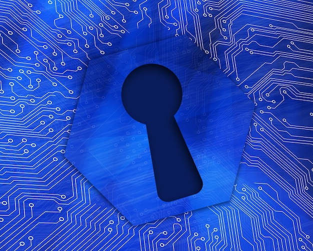 Schlüsselloch Grafik auf blauem Hintergrund