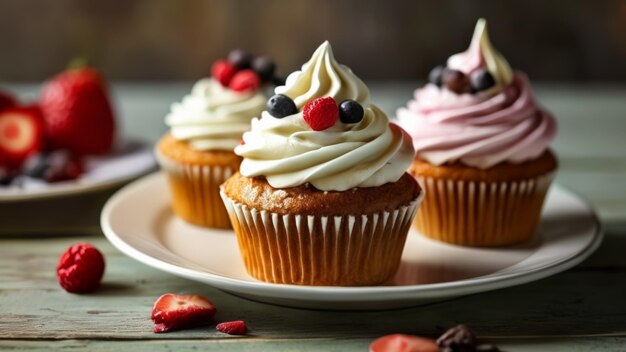 Schmackhaft geschmückte Cupcakes, die bereit sind, genossen zu werden