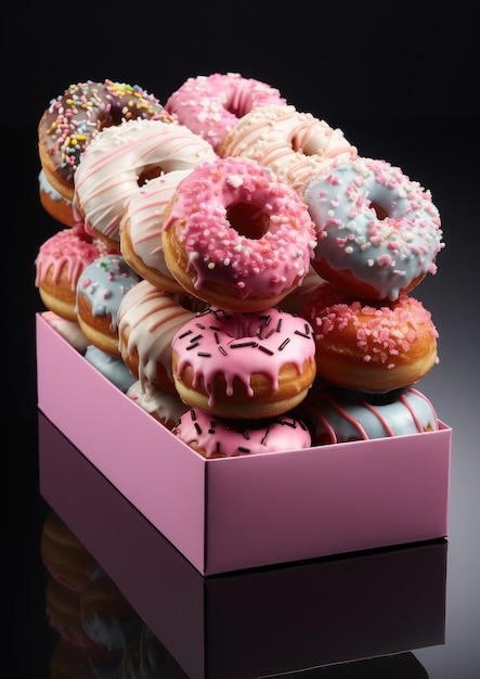 Schmackhafte bunte Donuts in einer Schachtel Generative KI