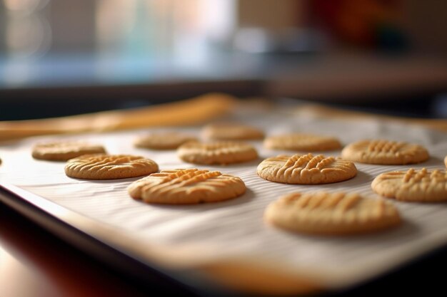 Foto schmackhafte delikatesse knusprige goldene kekse in der küche generative ki