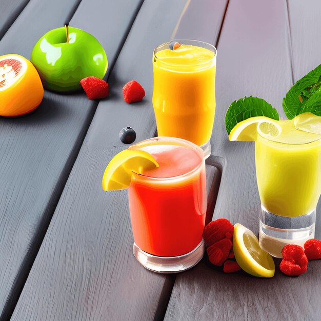Schmackhafte Früchte und Saft mit Vitaminen Gesundes Getränk generativ ai