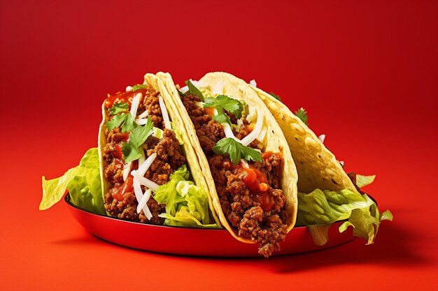 Schmackhafte Taco auf rotem Hintergrund