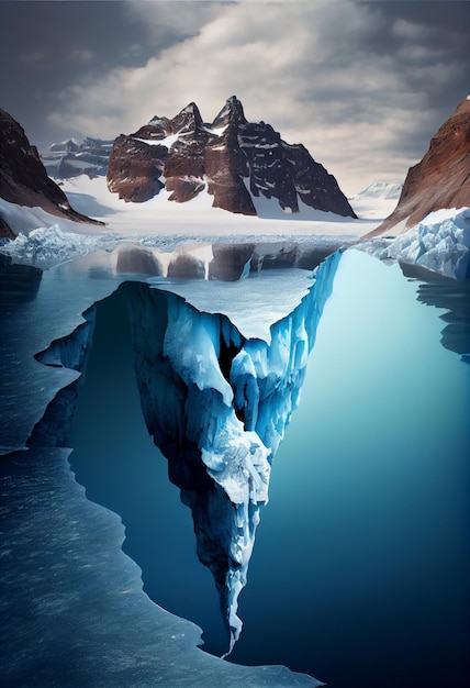 Schmelzende Gletscher in der Zeit der globalen Erwärmung, die von KI erzeugt wird
