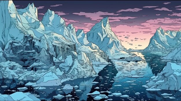 Foto schmelzende polare eiskappen und arktisches ökosystem verändern fantasy-konzept illustrationsmalerei