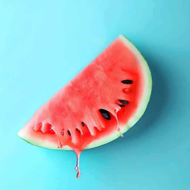 Schmelzende Wassermelonenscheibe auf blauem Hintergrund mit Platz für Text Kreative Sommerkomposition