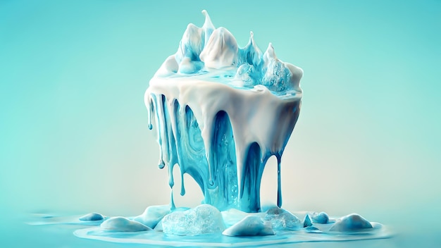 Schmelzendes Polareis Schmelzend auf einem pastellblauen Hintergrund Globale Erwärmung Grünhaus-Effekt Klimawandel