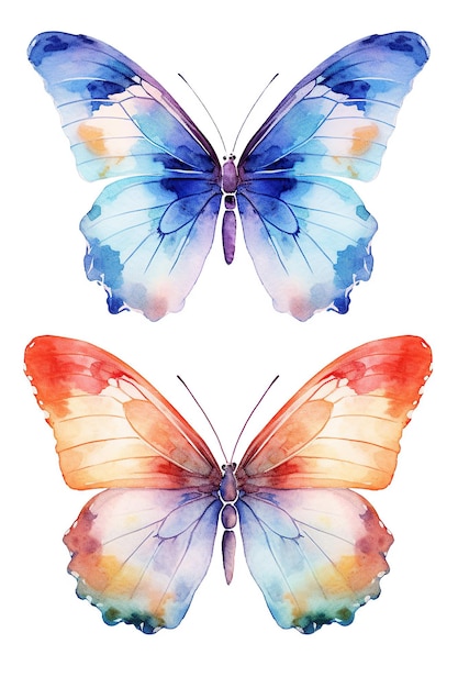 Schmetterling-Aquarell-Cliparts niedlich isoliert auf weißem Hintergrund mit generativer KI-Technologie