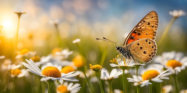 Schmetterling auf Blumen bei Tagesanbruch selektiver Fokus