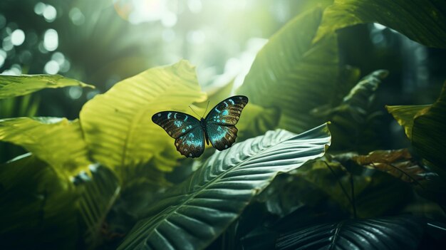 Schmetterling auf grünen Blättern, natürlicher Hintergrund