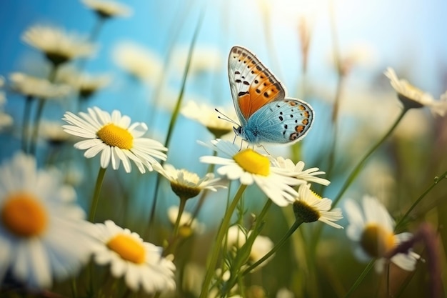 Schmetterling auf Kamille auf der Wiese