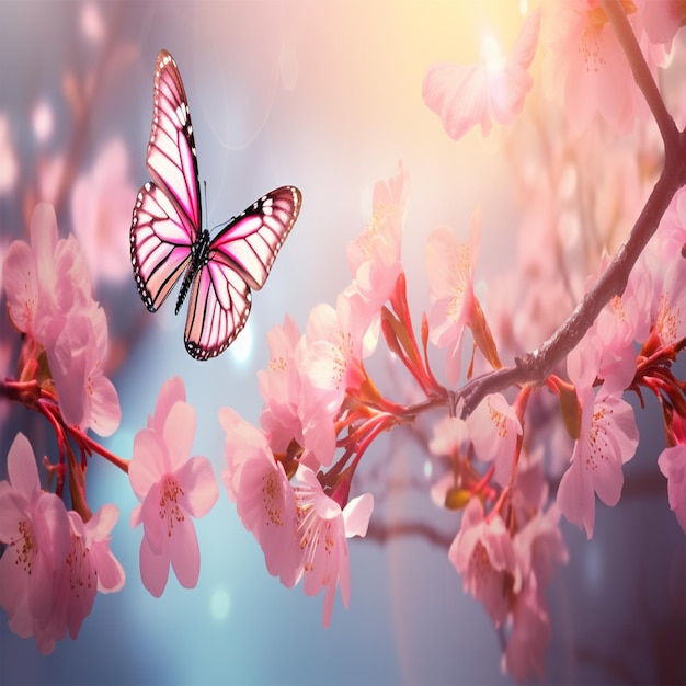Schmetterling auf Kirschblüte