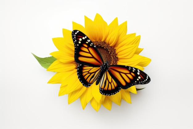 Schmetterling auf Sonnenblumen, isoliert auf weißem Hintergrund