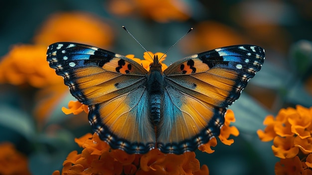 Schmetterling fliegt über den Blumengarten