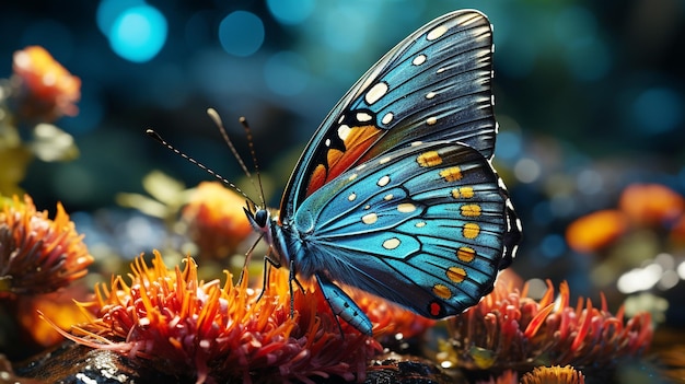 Schmetterling fliegt über lebendigen Naturen farbenfrohes Muster