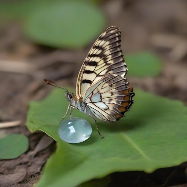 Schmetterling legt vorsichtig ihre Eier auf ein Blatt AI