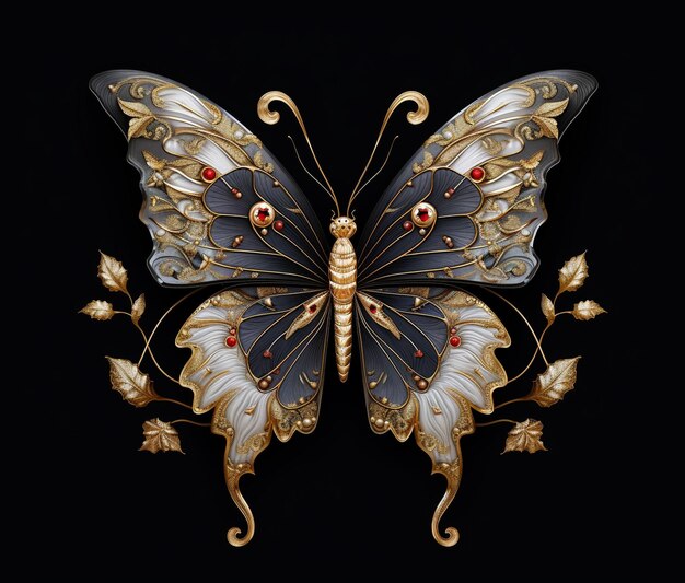 Schmetterling mit Käferflügeln auf schwarzem Illustrationsfoto auf festem Hintergrund Ultra HD-Foto