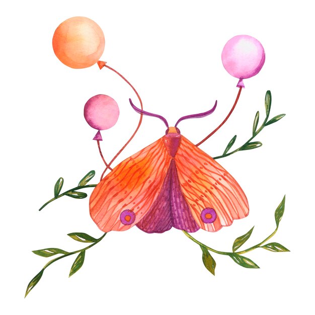 Foto schmetterling mit kugeln, aquarell-illustration