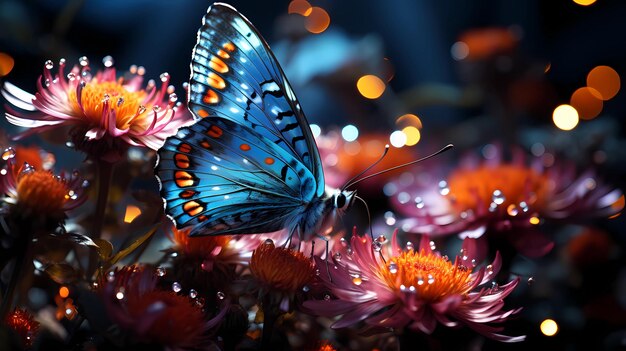 Schmetterling tanzt zwischen den Blumen