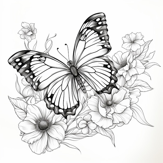 Schmetterling und Blumen Tattoo Design generative ai