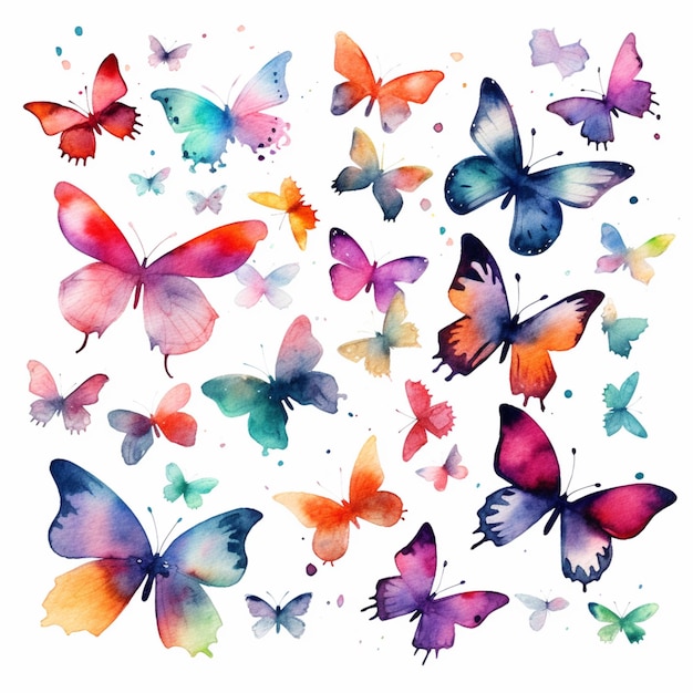 Schmetterlinge, die mit Aquarell auf einem weißen Hintergrund gemalt wurden