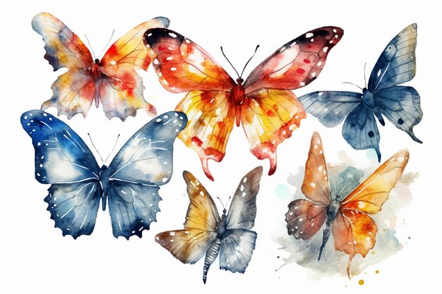 Schmetterlinge in Aquarell auf weißem Hintergrund gemalt