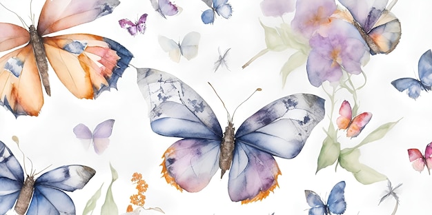 Schmetterlinge mit Blumen auf weißem Hintergrund