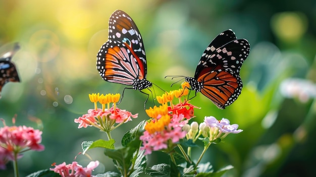 Schmetterlinge mit komplizierten Mustern auf lebendigen Blumen natürlicher Hintergrund