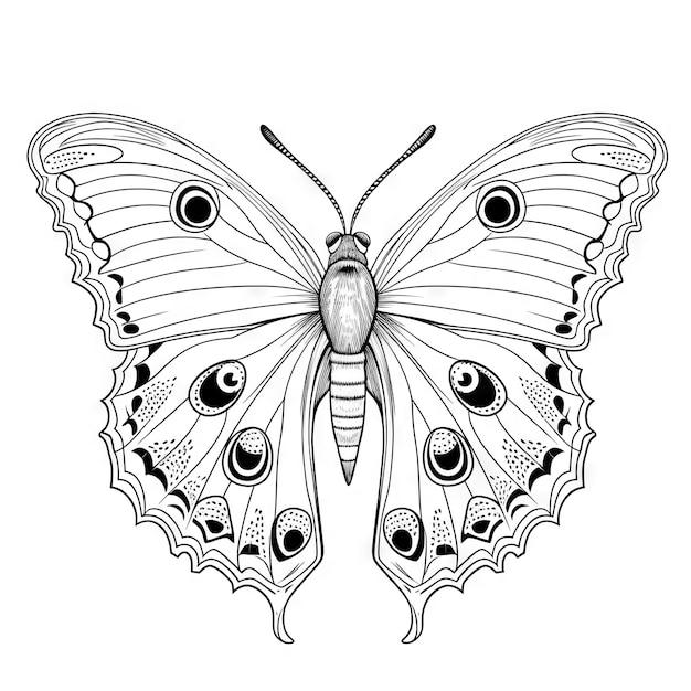 Schmetterlingsumriss mit linearen flachen Details Malseite