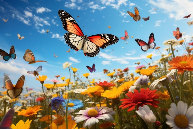 Schmetterlingswanderung auf einem Feld mit Wildblumen