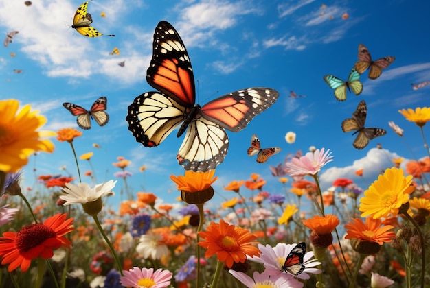 Schmetterlingswanderung auf einem Feld mit Wildblumen