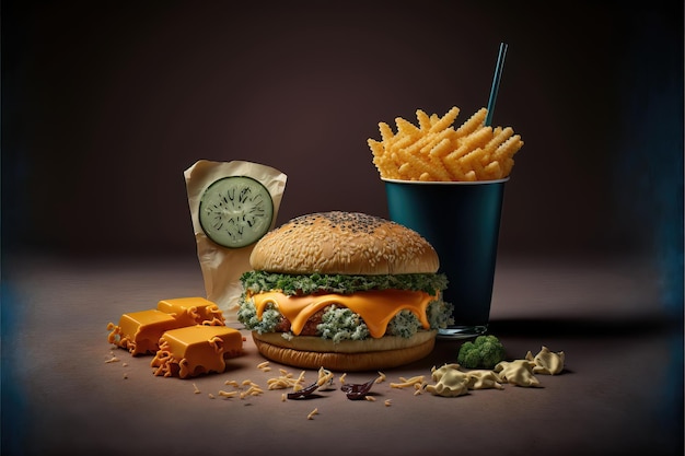 Schmierender Burger. Lebensmittel-Illustration. Generative KI