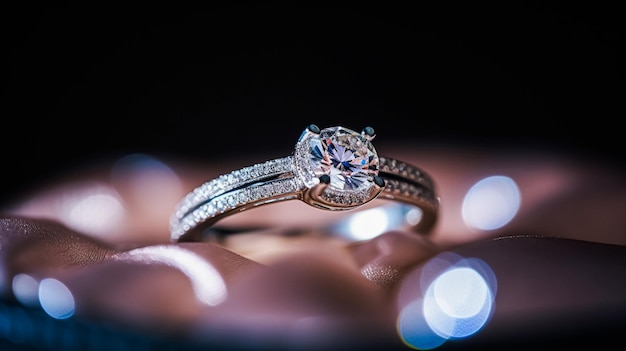 Schmuckantrag und Weihnachtsgeschenk Diamanten Verlobungsring Symbol für Liebe, Romantik und Engagement