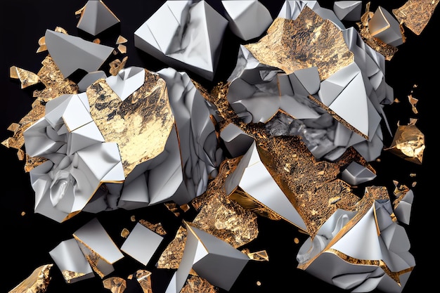 Schmuckhintergrund 3D-Stücke aus zerbrochenem Marmor und Gold Generative KI