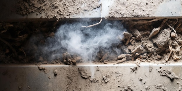 Schmutzige Lüftungsöffnung in der Wand mit Staub im Haus