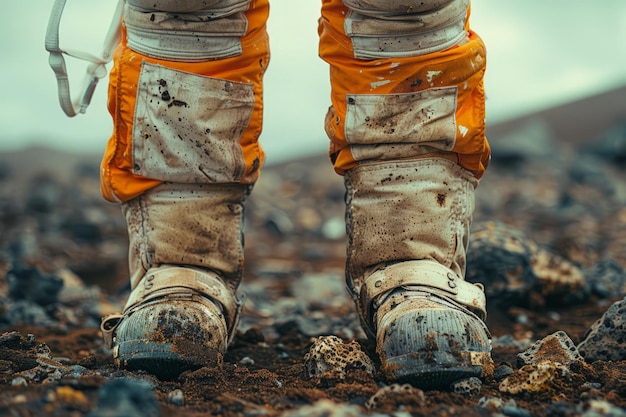 Schmutzige Schuhe auf Rocky Field