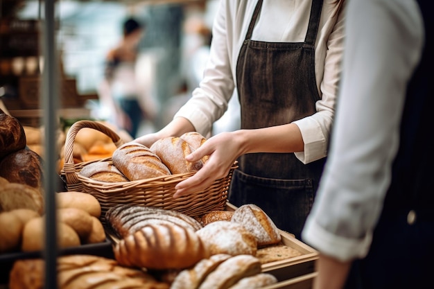 Schnappschuss einer Frau, die beim Bäcker Brot kauft