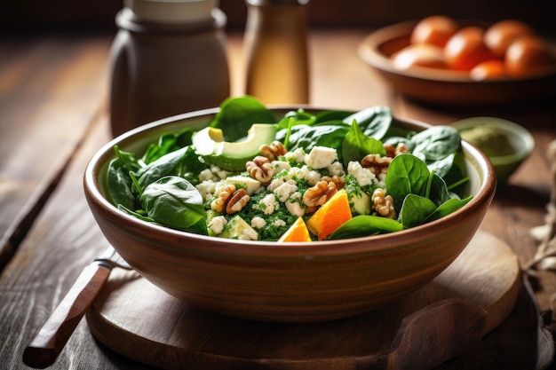 Schnappschuss einer gesunden Schüssel Salat auf einem Tisch, erstellt mit generativer KI