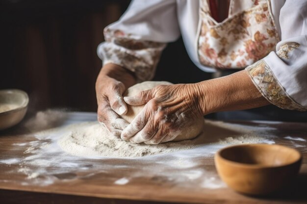 Schnappschuss einer nicht wiederzuerkennenden Frau, die mit generativer KI selbstgebackenes Brot backt