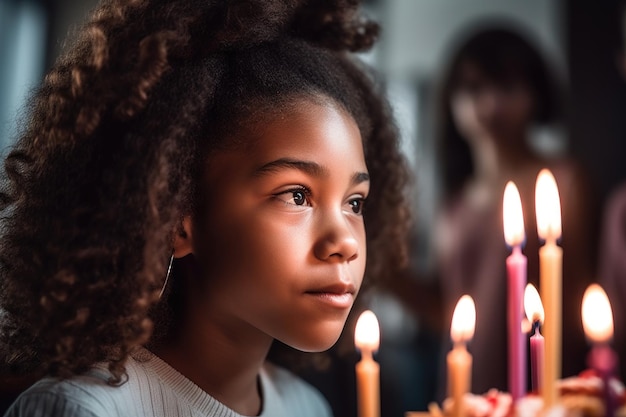 Schnappschuss eines jungen Mädchens, das an seinem Geburtstag seine Kerzen ausbläst, erstellt mit generativer KI