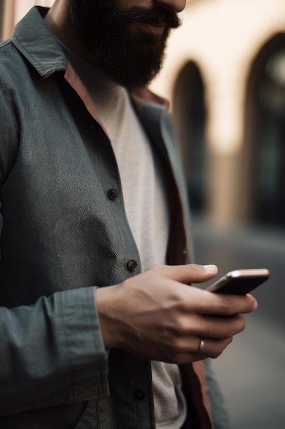 Schnappschuss eines Mannes, der auf sein Mobiltelefon schaut