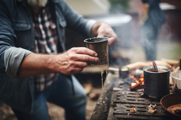 Schnappschuss eines Mannes, der bei seiner Grillparty ein Bier einschenkt, erstellt mit generativer KI