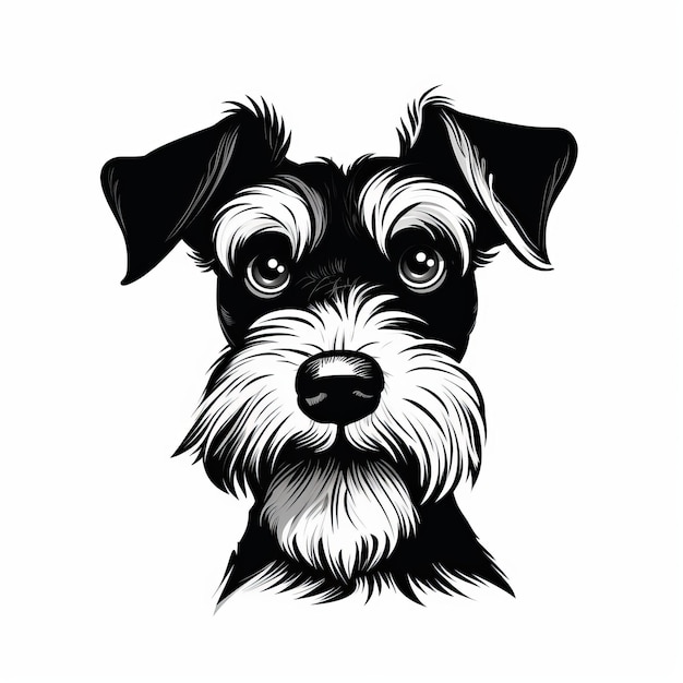 Schnauzer, Gesicht, Abbildung, Vektor, Schwarz Weiß, Sabattier, Filter