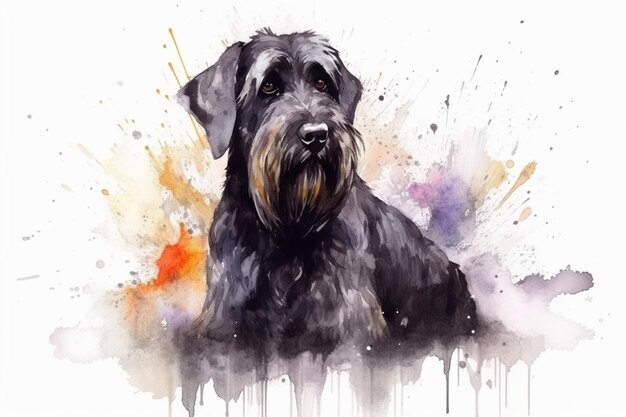 Foto schnauzer gigante adorable cachorro perro acuarela ilustración con manchas de color todas las razas de perros
