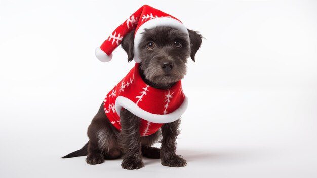 Foto schnauzer in weihnachtskostüm mit weißem hintergrund