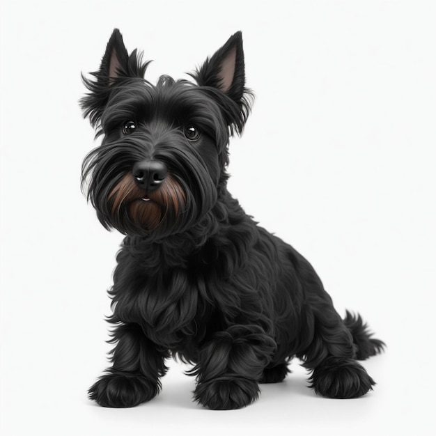 Foto schnauzer en miniatura negro y blanco de pie frente a un fondo blanco