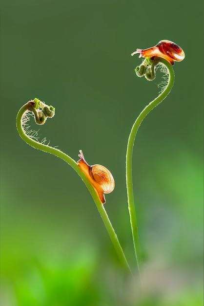 Schnecke auf Blume im tropischen Garten